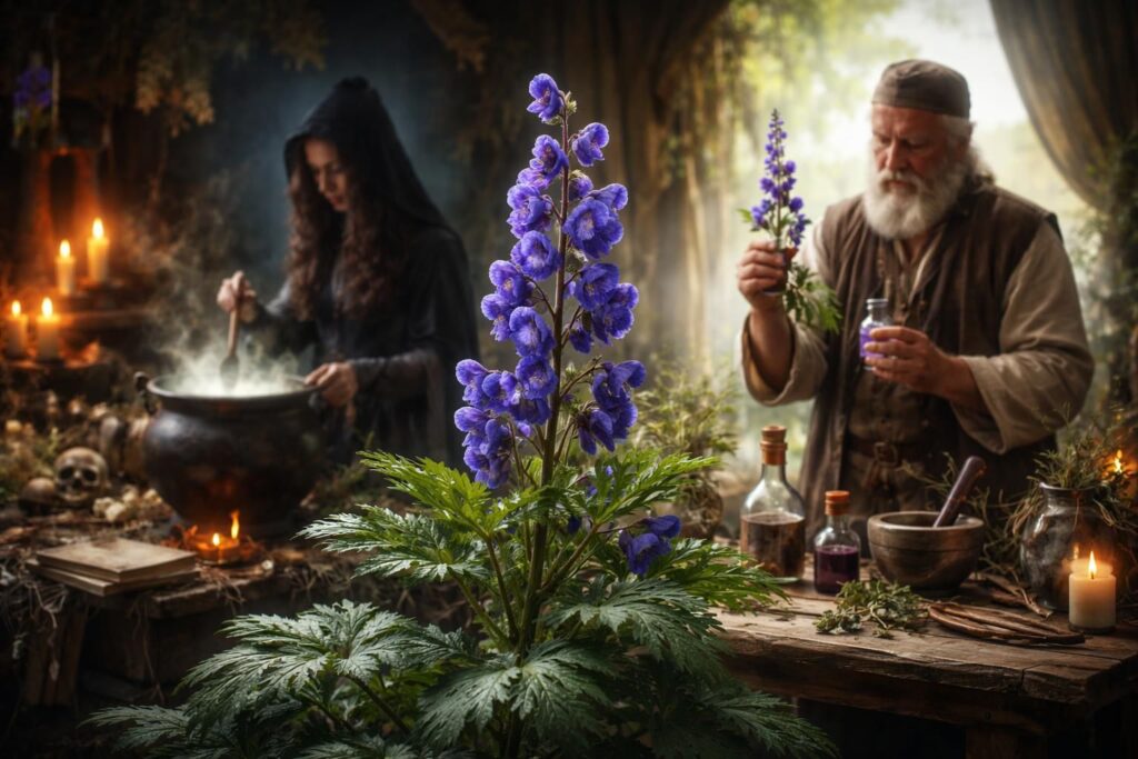 découvrez le rôle de l'aconit dans l'histoire, entre croyances en sorcellerie et usages en médecine traditionnelle à travers les siècles.