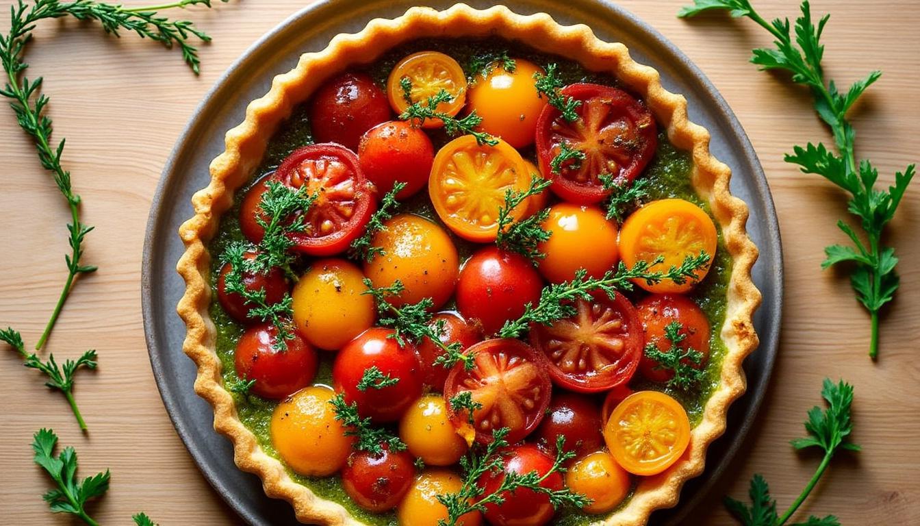 découvrez la recette inédite de la tarte tatin à la tomate de claire, rehaussée d'une touche de matcha. une fusion audacieuse de saveurs à ne pas manquer pour séduire vos papilles !