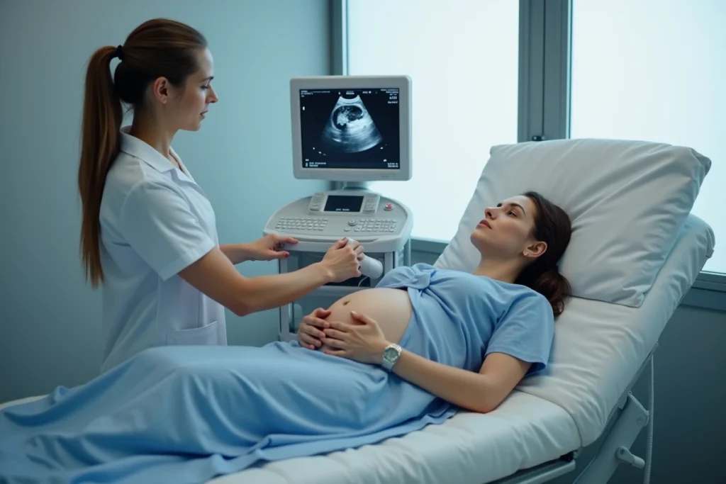 Échographie pelvienne d'une femme enceinte pour détecter des kystes aux ovaires