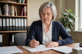 Femme en situation d'invalidité catégorie 2 examinant ses justificatifs administratifs pour Pôle emploi